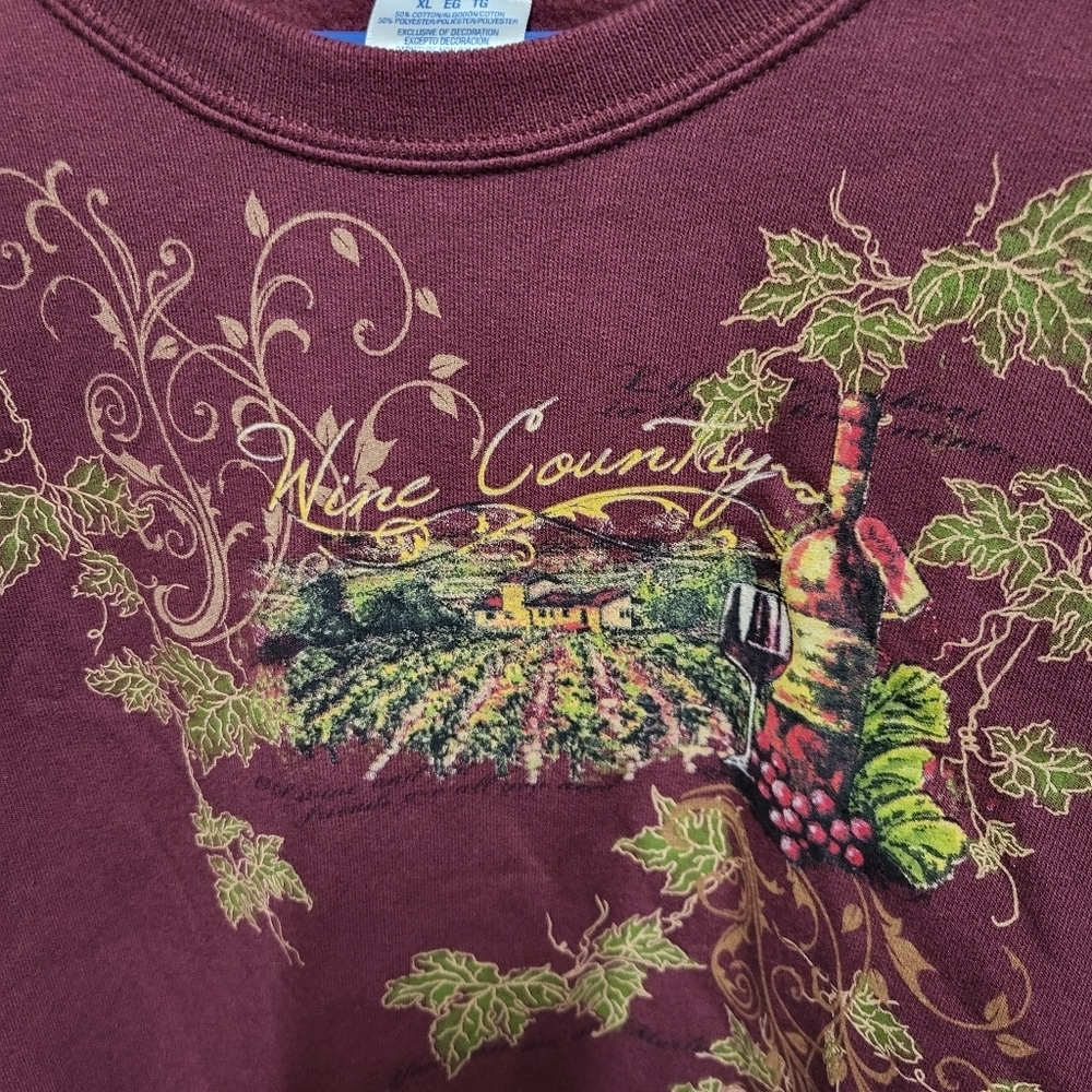VTG Y2k Jerzees Burgundy Red Wine Country Vineyard Art Pullover Sweatshirt XL - Picture 6 of 11